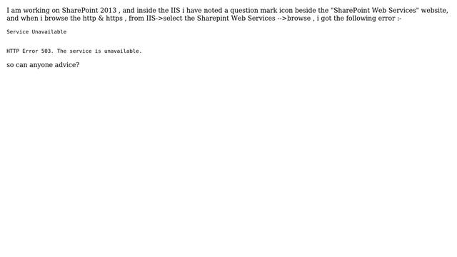 SharePoint web services web site error Service Unavailable HTTP Error 503. The service is... смотреть онлайн