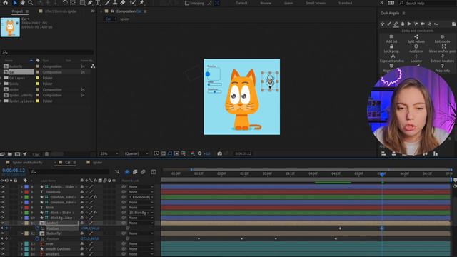 Анимация в After Effects с Duik Angela: Котик Реагирует на Бабочку и Паука! смотреть онлайн