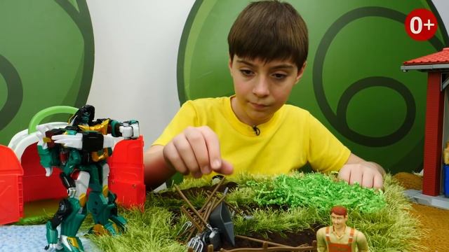 Супер 10 Роботы Трансформеры на ферме злых зверей! Видео игры для детей. Распаковка робота Тирануса смотреть онлайн