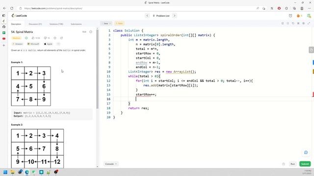 LeetCode 54 | Spiral Matrix | Matrix | Java смотреть онлайн