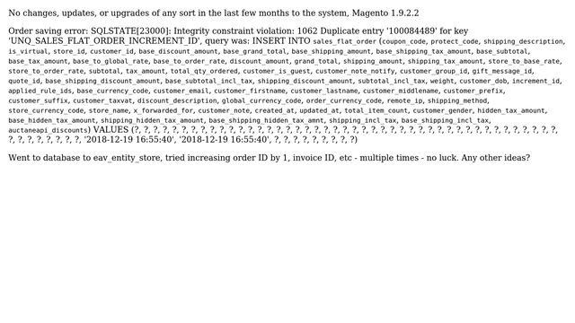 Order saving error: SQLSTATE[23000]: Integrity constraint violation: 1062 Duplicate entry for... смотреть онлайн
