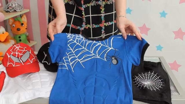 Детский летний костюм для мальчика Паук Spider - шорты, футболка, кепка с рисунками паутины