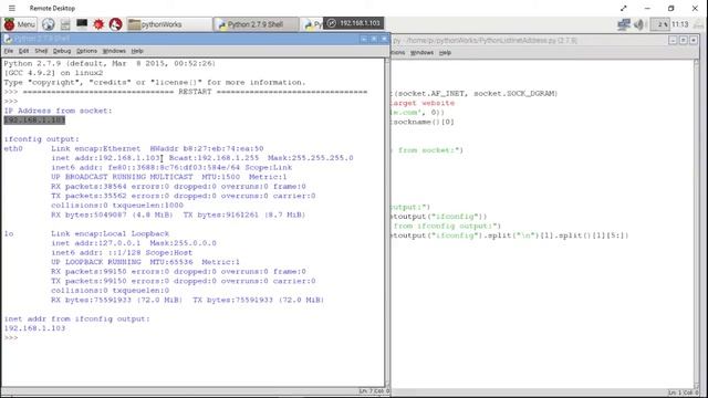 Python code to find my IP address, run on Raspberry Pi/Raspbian Jessie смотреть онлайн