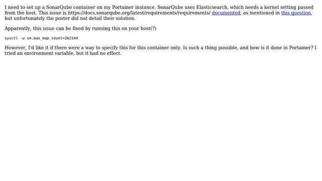 DevOps & SysAdmins: Portainer: Pass vm.max_map_count to SonarQube Docker container смотреть онлайн