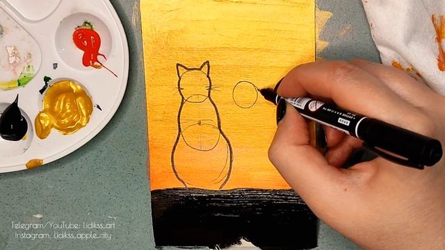 Как легко нарисовать кошку.  Простой рисунок из 3 цветов для начинающих. ?? Cat Easy Draw Tutorial.