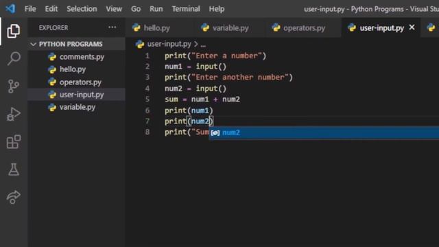 taking user input in python program | Program to take sum of two numbers смотреть онлайн