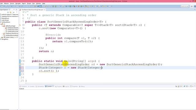 Sort a generic Stack in ascending order - Java смотреть онлайн