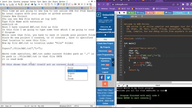 File Handling on Online GDB смотреть онлайн