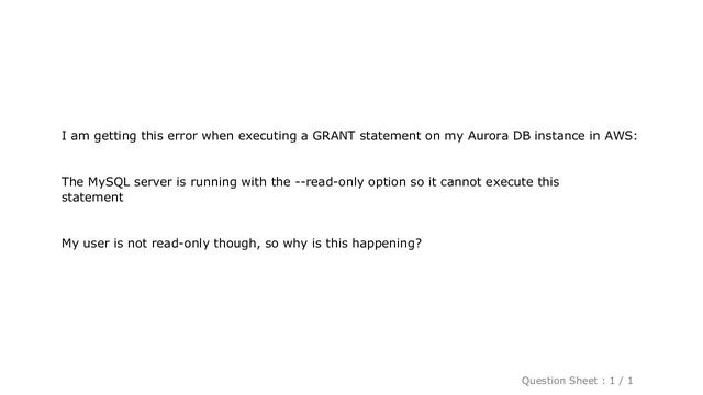 MySQL : AWS Aurora: The MySQL server is running with the --read-only option so it cannot execute th смотреть онлайн