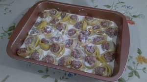 Рожки фаршированные мясным фаршем.