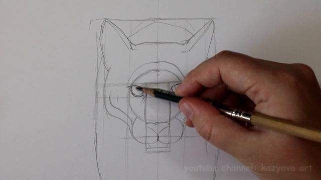 Как нарисовать голову ПУМЫ карандашом. Дикая кошка. Рисование с нуля. смотреть онлайн