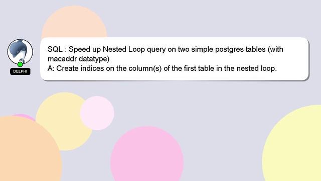 SQL : Speed up Nested Loop query on two simple postgres tables (with macaddr datatype) смотреть онлайн