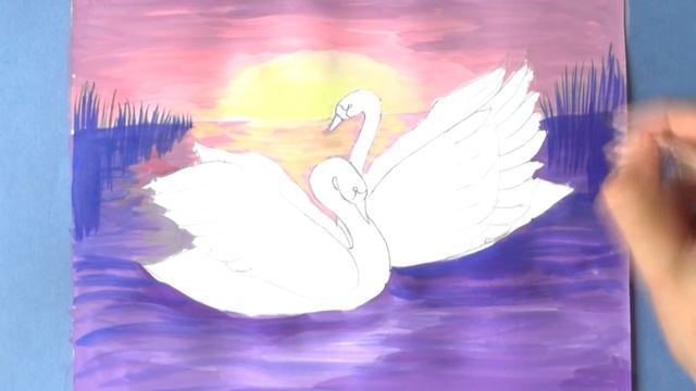 Как нарисовать двух влюбленных лебедей / How to Draw a Swan | Art School смотреть онлайн