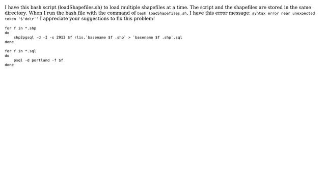 GIS: loading multiple shapefiles using shp2pgsql in a bash script смотреть онлайн