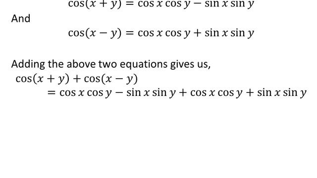 Proof Of 2 Cos X Cos Y = Cos(x + Y) + Cos(x - Y)