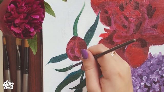 Пионы акрилом | Acrylic Peony painting смотреть онлайн