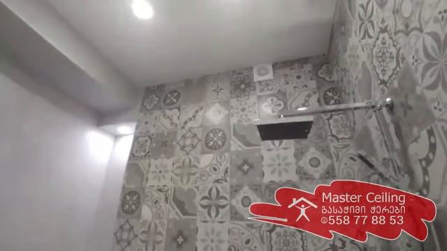Натяжной потолок (в ванной) с лед-панелями для освещения от Master Ceiling в Тбилиси смотреть онлайн