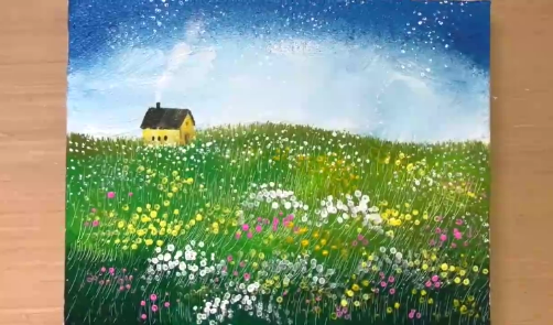 Дачное поле и дом. Техника рисования акрилом смотреть онлайн