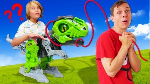 Видео про игры в роботов! Собираем конструктор в Биопода! Смотрим как робот Джуниор танцует!