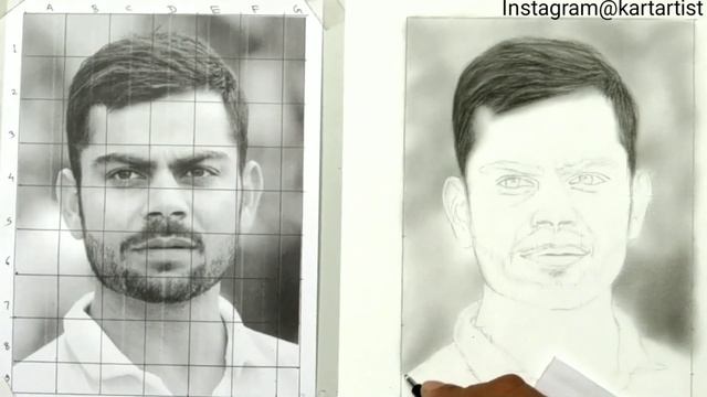 Part-3: Blur Background Drawing | How To Draw Virat Kohli Using Grid Method For Beginners In Hindi смотреть онлайн