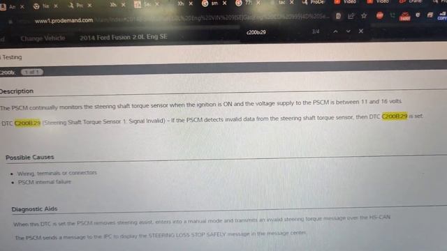 2014 Ford Fusion 2.0L No Power Steering A Lot Of Messages C200B:29 Steering Shaft Torque Sensor 1