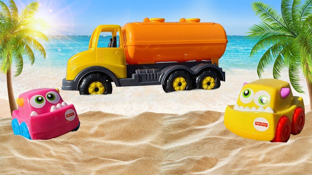 Развивающее видео для детей. Машины помощники на пляже. Задача - привезти воду смотреть онлайн
