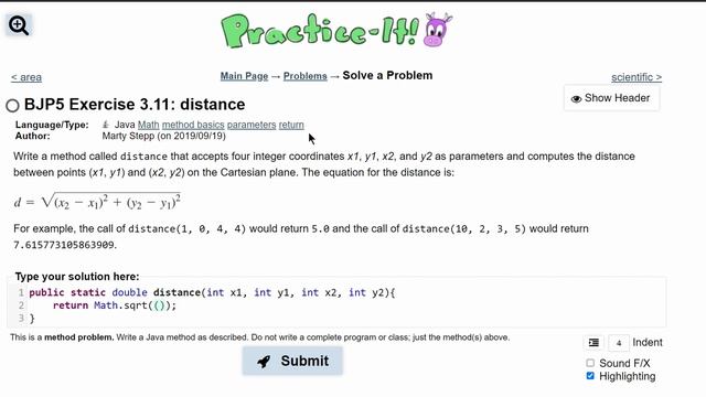 Java Practice It || 3.11 distance || method basics, parameters, return, math. смотреть онлайн