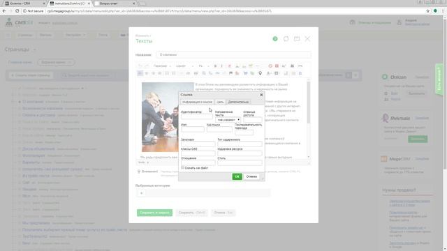 Вставить/Редактировать ссылку CMS.S3 от Мегагрупп.ру смотреть онлайн
