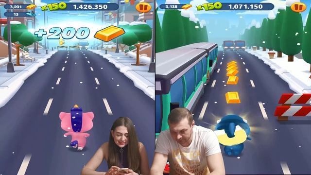Пижамный Забег в игре My Talking Tom Gold Run! Единорог Анджела против Акул Хенка от Каталекс! смотреть онлайн