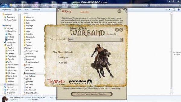 Activation key of Mount and Blade WARBAND[SERIAL KEY]