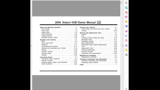 2004 Saturn Vue Owners Manual смотреть онлайн