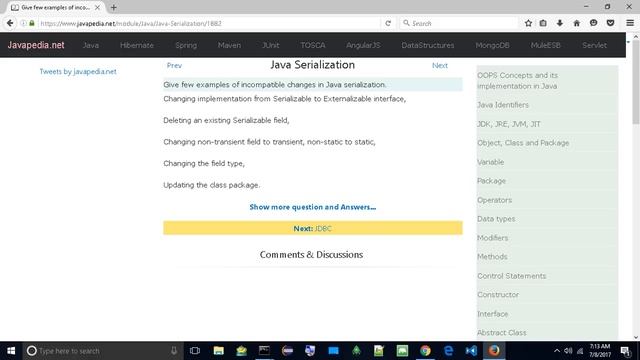 Give few examples of incompatible changes in Java serialization.
| javapedia.net смотреть онлайн