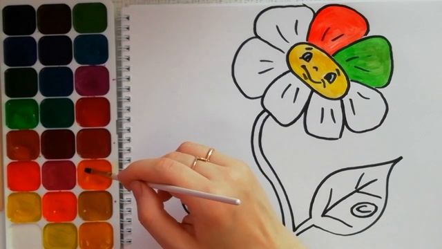 Раскраска для детей. Цветок. Цветик-семицветик. Нарисуй сам. Учим цвета. смотреть онлайн
