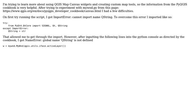 GIS: QGIS Map tools and Map canvas giving QString errors смотреть онлайн