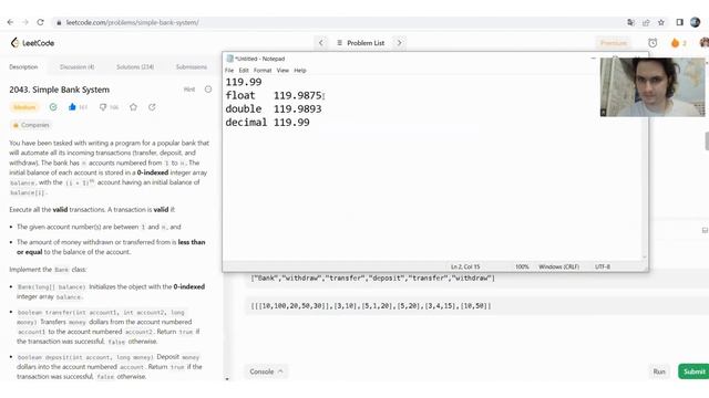 LeetCode, задачи "Simple Bank System" и "Design an ATM Machine" смотреть онлайн