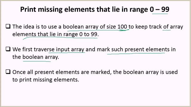 Print missing elements that lie in range 0 – 99 | GeeksforGeeks смотреть онлайн