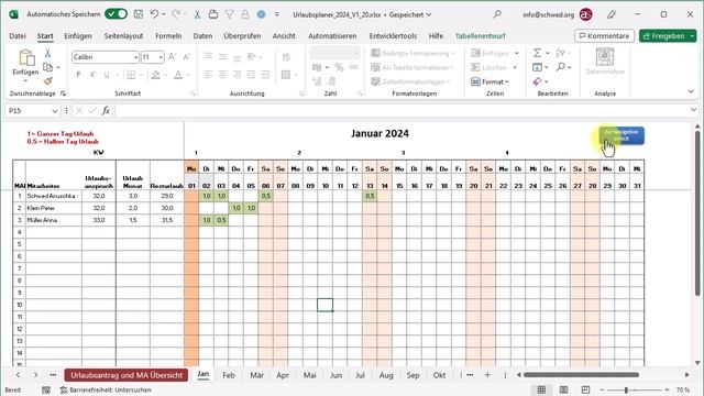 EXCEL Vorlage 2024 Urlaubsplaner inkl. Resturlaubsermittlung, Ferien, Feiertage, Wochenenden смотреть онлайн
