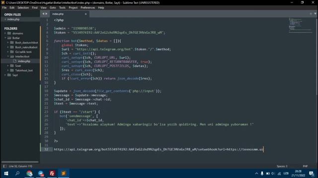 PHP DASTURLASH TILIDA TELEGRAM BOT YOZISH 1-QISM смотреть онлайн