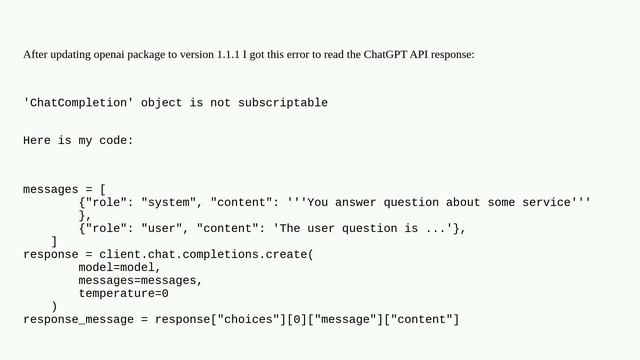 OpenAI Python Package Error : 'ChatCompletion' object is not subscriptable смотреть онлайн