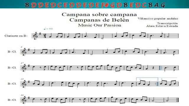 Campana sobre campana/Campanas de Belén (NOTAS/CIFRADO Y PARTITURA PARA CLARINETE) "FÁCIL" смотреть онлайн