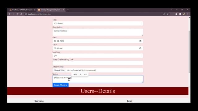 Meeting Management System | In PHP , HTML, CSS, Javascript, My SQL Database With Source code смотреть онлайн