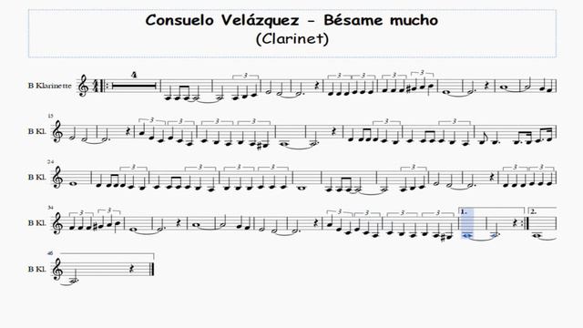 Bésame mucho - Clarinet (D) Free Sheet Music смотреть онлайн