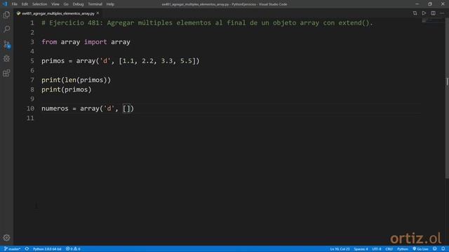 Python - Ejercicio 481: Agregar Múltiples Elementos al Final de un Objeto Array con extend() смотреть онлайн