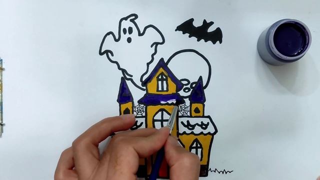 Easy Halloween House Drawing Coloring #easycoloring