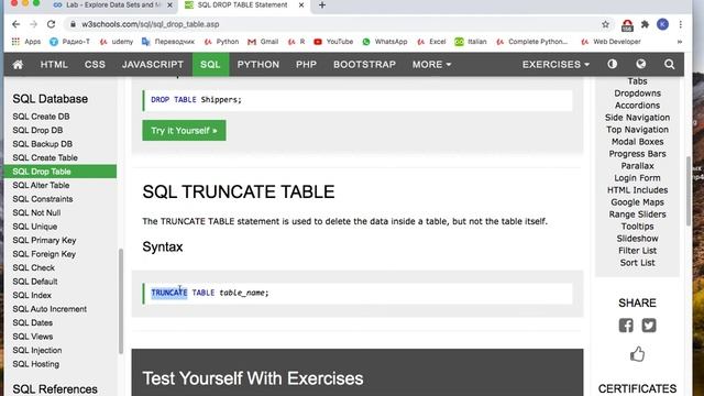 Урок по SQL - 42 - DROP TABLE and TRUNCATE TABLE смотреть онлайн