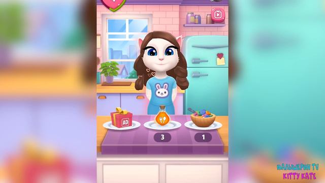 Моя говорящая кошка АНДЖЕЛА 2 МОРОЖЕНОЕ с луком Кошечка Анжела в игре My Talking Angela 2