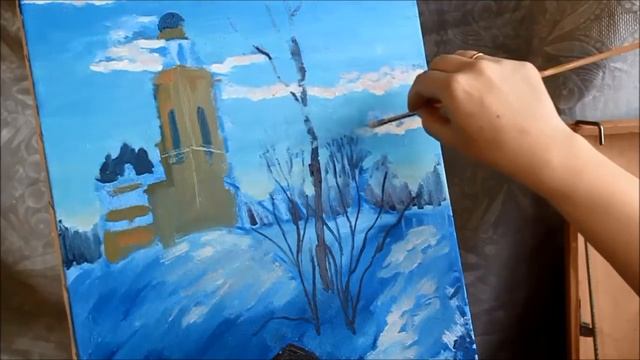Мастер-класс по живописи маслом, пишем зимний пейзаж с храмом смотреть онлайн