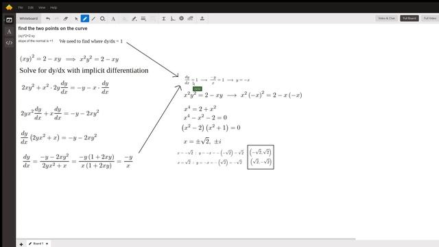 Finding Points on Curve to Satisfy dy/dx=1 using Implicit Differentiation смотреть онлайн