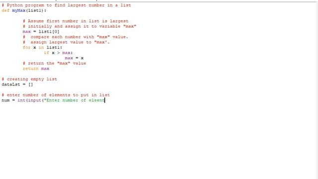 Python program to find largest number in a list смотреть онлайн