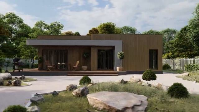 Проект дома в стиле Хай-тек с плоской кровлей смотреть онлайн